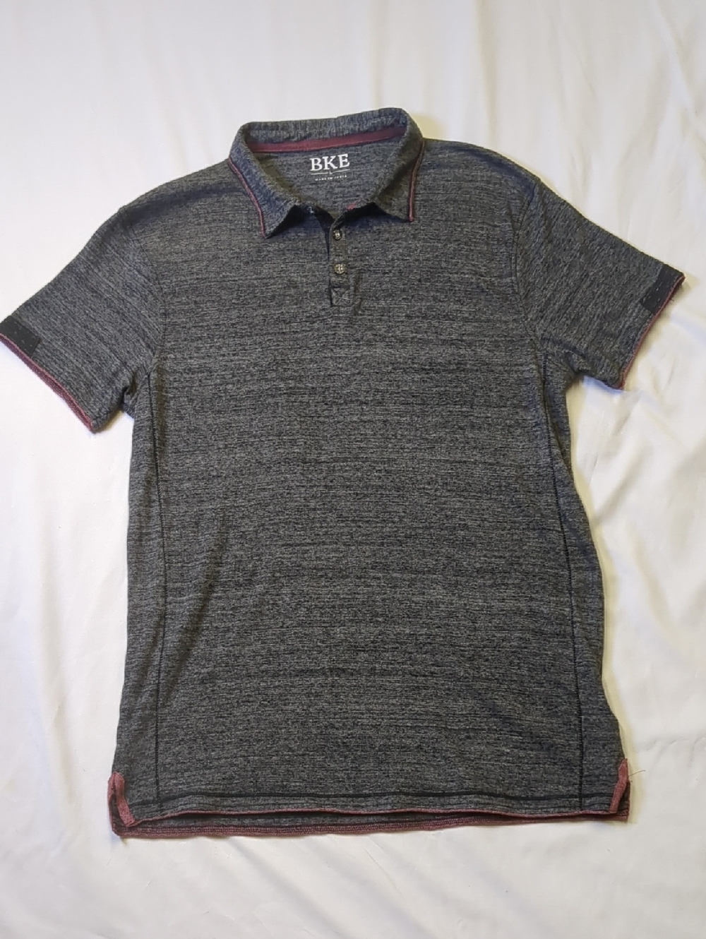 BKE Men’s Heathered Marled Grey Polo Shirt Contrast Stitch Style B9135 Size L